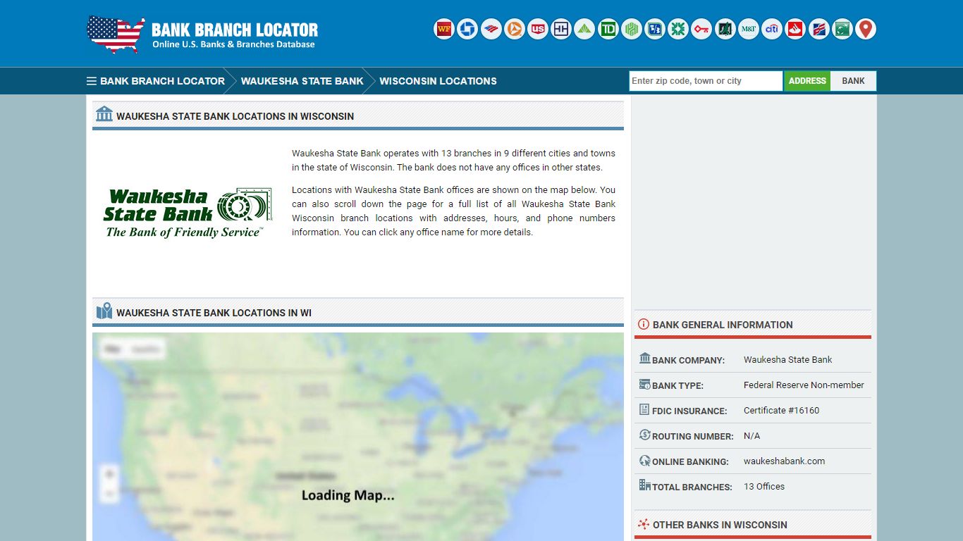 WAUKESHA STATE BANK LOCATIONS IN WISCONSIN - Bank Branch Locator